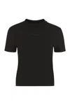 Jacquemus Black Fitted T-shirt With Logo Patch In Stretch Cotton Woman
