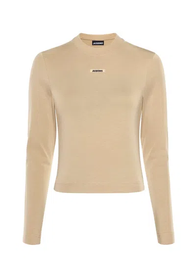 Jacquemus Stretch-cotton Grosgrain Logo T-shirt In Neutrals