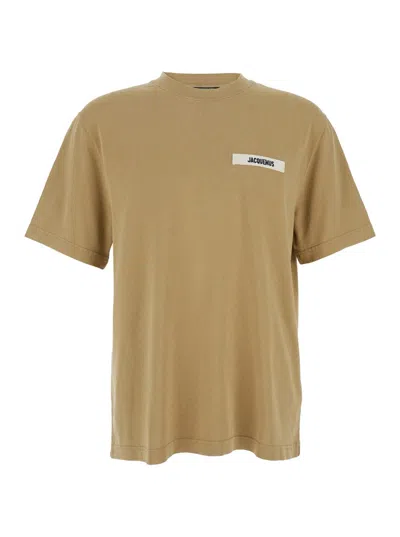Jacquemus Le T-shirt Gros Grain Beige T-shirt With Logo Patch On The Front In Cotton Man In Gold
