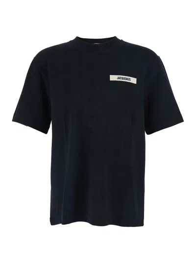 Jacquemus Le T-shirt Gros Grain Black T-shirt With Logo Patch On The Front In Cotton Man