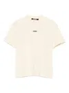 Jacquemus Fitted Round Neck T-shirt With Logo Label In Beige In Neutral