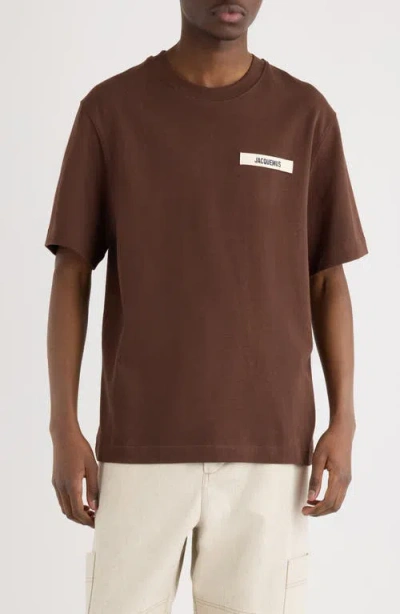 Jacquemus Le T-shirt Gros Grain Brown T-shirt With Logo Patch On The Front In Cotton Man