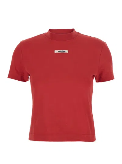 Jacquemus Le T-shirt Gros Grain Red Crewneck T-shirt With Logo Patch On The Front In Cotton Stretch Woman