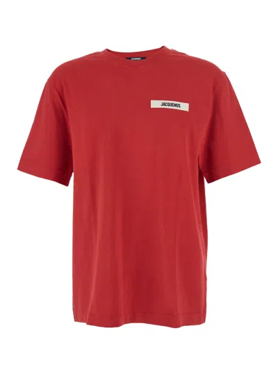 Jacquemus Le T-shirt Gros Grain Red T-shirt With Logo Patch On The Front In Cotton Man