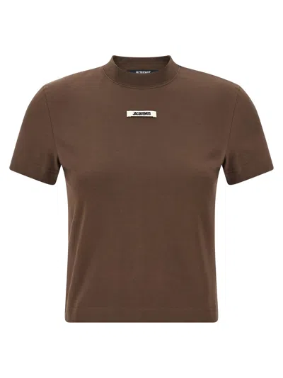 Jacquemus Crew Neck Box Cut Short Sleeve Top In Brown