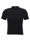 Jacquemus Black Fitted T-shirt With Logo Patch In Stretch Cotton Woman