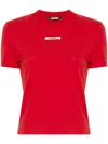 Jacquemus Crew Neck Short Sleeve Tops With Ribbed Detail In Red
