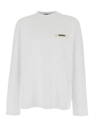 JACQUEMUS 'LE T-SHIRT GROS GRAIN' WHITE CREWNECK T-SHIRT WITH LOGO PATCH ON THE FRONT IN COTTON MAN