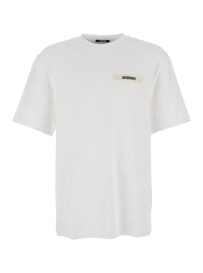 Jacquemus Le T-shirt Gros Grain White T-shirt With Logo Patch On The Front In Cotton Man