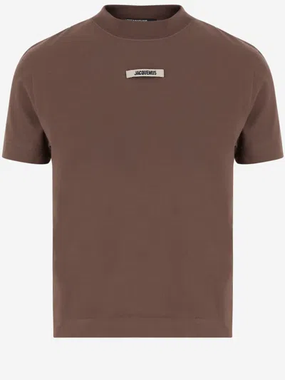 Jacquemus Le T-shirt Gros Grain Brown Crewneck T-shirt With Logo Patch On The Front In Cotton Stretch Woman