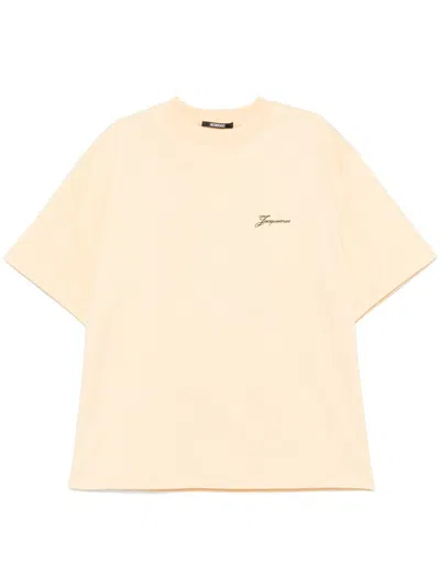 Jacquemus Yellow T-shirt With Logo On The Front And Print On The Back In Multicolor
