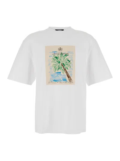Jacquemus Le T-shirt Marino White Crewneck T-shirt With Maxi Print On The Front In Cotton Man