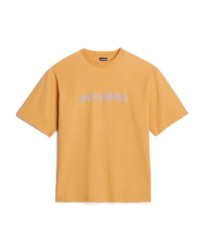 Jacquemus Le T-shirt Raphia Embroidered-logo T-shirt In Orange