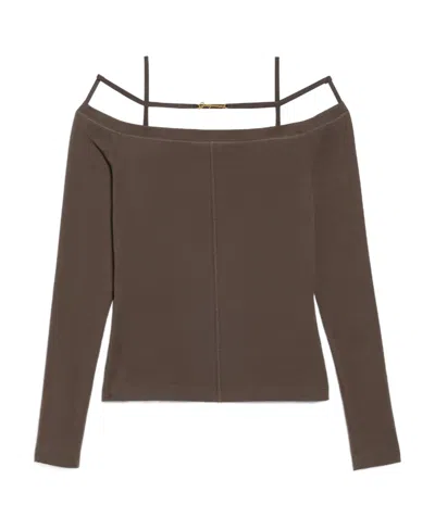 Jacquemus Sierra Off-the-shoulder Stretch Cotton-jersey Top In Brown