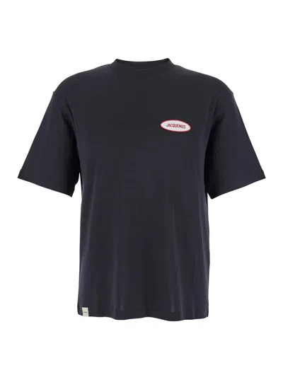 Jacquemus Le T-shirt Stazione Blu Crewneck T-shirt With Logo Patch On The Front In Cotton Jersey Man In Blue