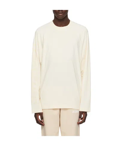 Jacquemus Le T-shirt Typo Long-sleeve Cotton T-shirt In Beige