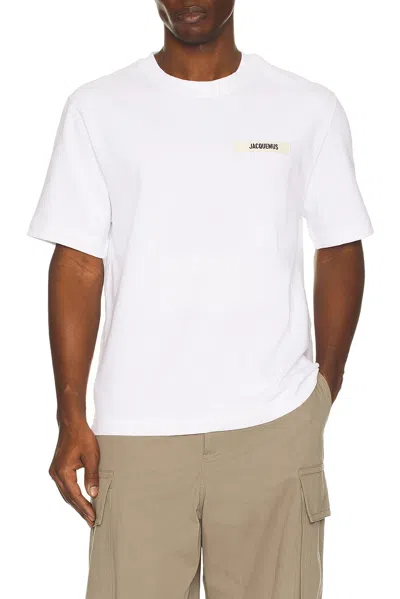 Jacquemus Beige T-shirt With Gros Grain Logo In White