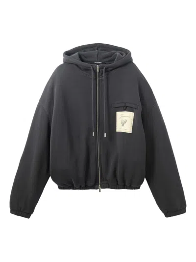 Jacquemus Le Hoodie Torneo Logo Patch Cotton Zip Hoodie In Black