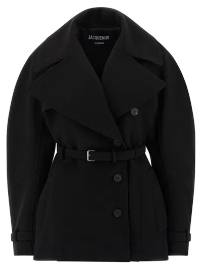 Jacquemus Womens Black Ovalo Court Belted Stetch-woven Trench Coat