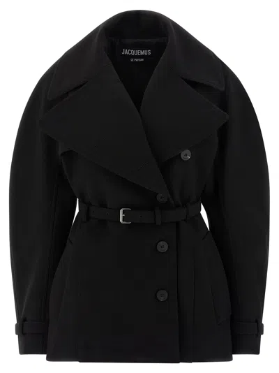 Jacquemus Womens Black Ovalo Court Belted Stetch-woven Trench Coat