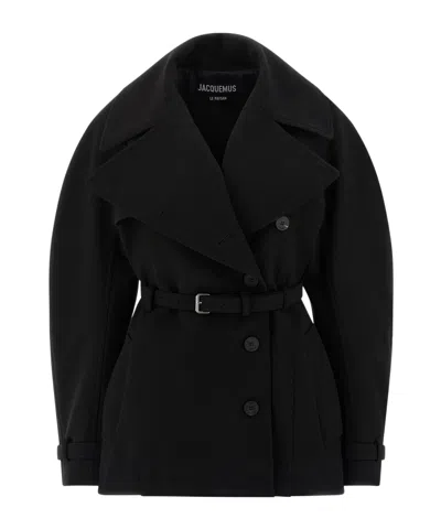 Jacquemus Womens Black Ovalo Court Belted Stetch-woven Trench Coat