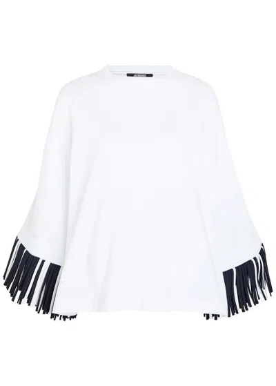 Jacquemus Le T-shirt Cabana Fringed Long-sleeve Cotton T-shirt In White