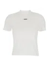 Jacquemus Le T-shirt Gros Grain White Crewneck T-shirt With Logo Patch On The Front In Cotton Stretch Woman In White