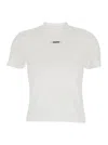 Jacquemus Le T-shirt Gros Grain White Crewneck T-shirt With Logo Patch On The Front In Cotton Stretch Woman In White