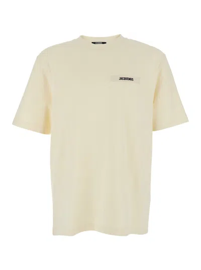 JACQUEMUS LE T-SHIRT GROS GRAIN BEIGE T-SHIRT WITH LOGO PATCH ON THE FRONT IN COTTON MAN