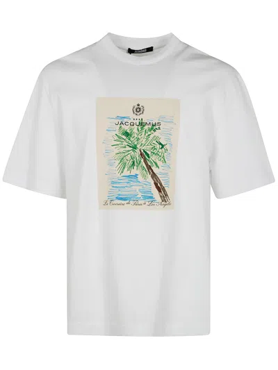 Jacquemus 'le T-shirt Marino' White Crewneck T-shirt With Maxi Print On The Front
