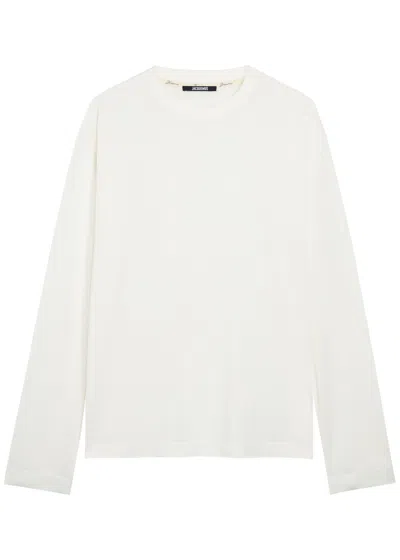Jacquemus Le Tshirt Rond Carre Logo-embroidered Woven T-shirt In White