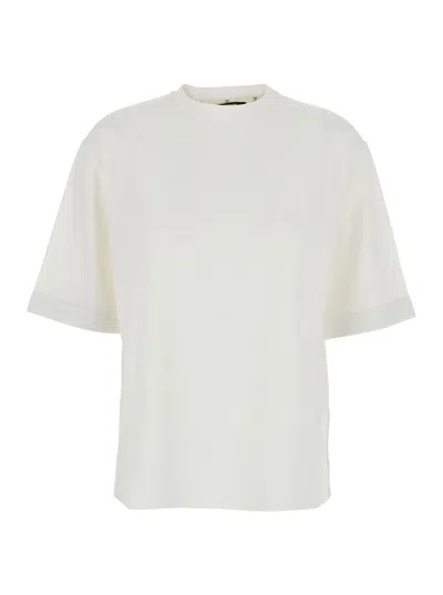 Jacquemus Le Tshirt Ventadou White Crew Neck T-shirt With Gros Grain Logo On The Back In Fabric For Women