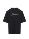 Jacquemus Relaxed Fit Black T-shirt With Cursive Script Logo In Black