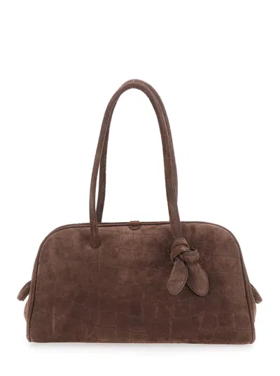 JACQUEMUS LE TURISMO BROWN HANDBAG WITH CROCODILE EFFECT AND LOGO EMBOSSED ON THE FRONT IN SUEDE WOMAN