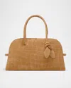 Jacquemus Le Turismo Croc-embossed Suede Top-handle Bowling Bag In Brown