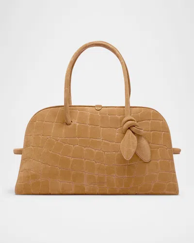 Jacquemus Le Turismo Croc-embossed Suede Top-handle Bowling Bag In Brown
