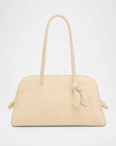 Jacquemus Le Turismo Croc-embossed Suede Top-handle Bowling Bag In White