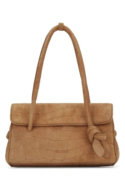 Jacquemus Crocodile-embossed Suede Shoulder Bag In Brown