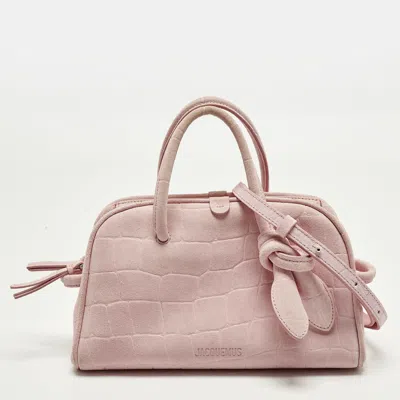 Pre-owned Jacquemus Le Turismo Petit Pink Croc Embossed Suede Satchel