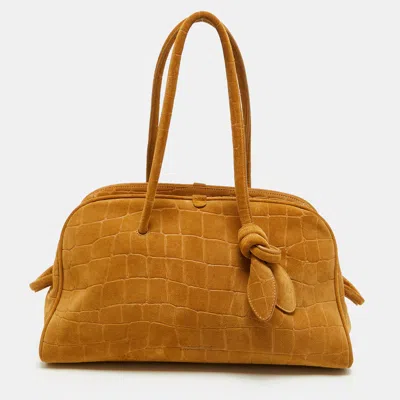 Pre-owned Jacquemus Le Turismo Tan Croc Embossed Suede Bag In Brown