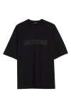 Jacquemus 'le T-shirt Typo' Black Crewneck T-shirt With Logo Lettering On The Front In Black
