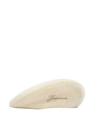Jacquemus Beige Embroidered Flat Beret Hat In Neutral