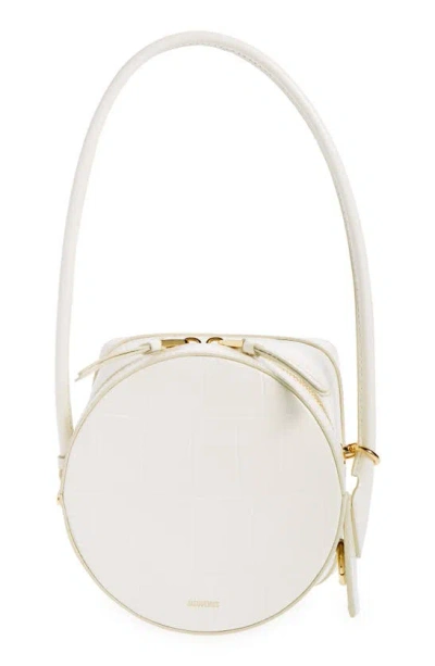 Jacquemus Le Vanito Circular & Square Croc Embossed Leather Shoulder Bag In Light Ivory