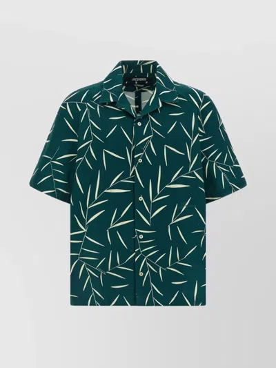 Jacquemus Leaf Print Short Sleeve Shirt With Pocket In Green