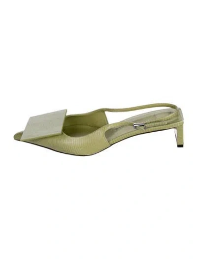 Pre-owned Jacquemus Leather Animal Print Slingback Pumps In Green