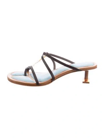 Pre-owned Jacquemus Leather Chain-link Accents Slides In Brown