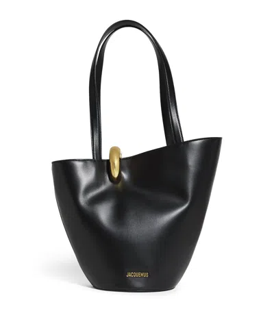 Jacquemus Le Petit Bambola Leather Top Handle Bag In Black