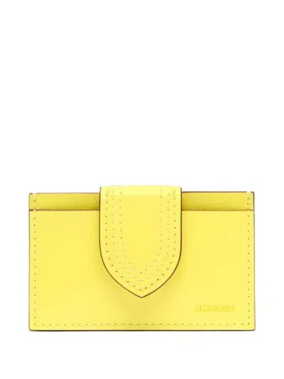 Jacquemus Calf Leather Cardholder With Strap And Visible Stitching In 橘色
