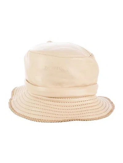 Pre-owned Jacquemus Leather Logo Embossed Bucket Hat In Neutrals