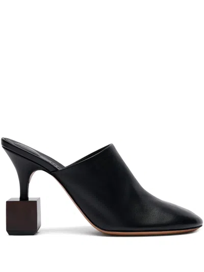 Jacquemus Nappa Leather Slippers With Block Heel Design In Black